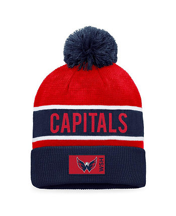 Men's Navy, Red Washington Capitals Authentic Pro Rink Cuffed Knit Hat with Pom Fanatics