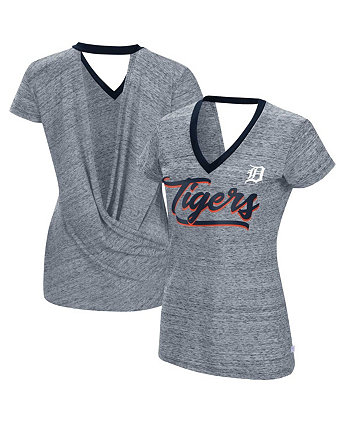 Женская темно-синяя футболка Detroit Tigers Halftime с запахом на спине и v-образным вырезом Touch