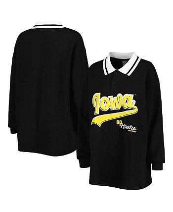 Женская черная рубашка-поло Iowa Hawkeyes Happy Hour с длинным рукавом Gameday Couture