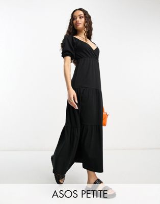 Женское черное платье с короткими рукавами, ASOS DESIGN Petite ASOS Petite
