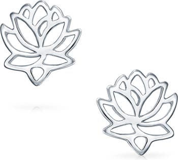 Серьги-гвоздики с вырезом в виде цветка лотоса из стерлингового серебра Bling Jewelry