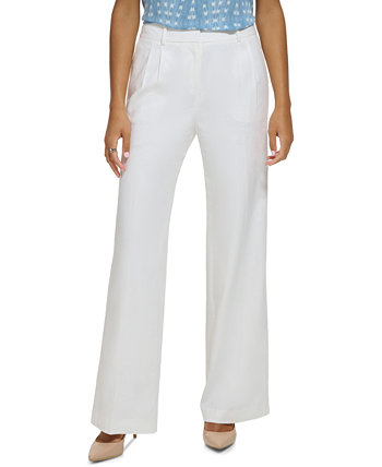 Женские широкие плиссированные брюки из смесовой льняной ткани Calvin Klein