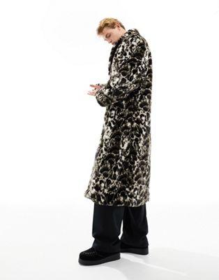 Длинное длинное пальто из искусственного меха с леопардовым принтом ASOS DESIGN ASOS DESIGN