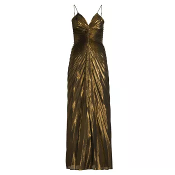 Плиссированное платье макси из шелка с эффектом металлик Marylin DELFI