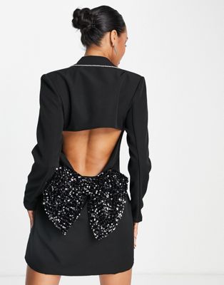 Band Of Stars premium blazer dress with sequin silver bow cut out in black  Band of Stars