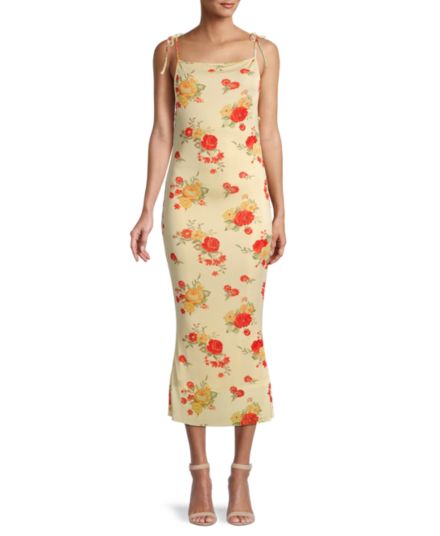 Платье миди с цветочным принтом и завязками на плечах Danielle Bernstein