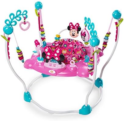 Bright Starts Disney Baby MINNIE MOUSE PeekABoo Джемпер для детского центра развлечений с 8 игрушками, огнями и звуками, сиденье на 360 градусов, 6–12 месяцев (розовый/синий) Bright Starts