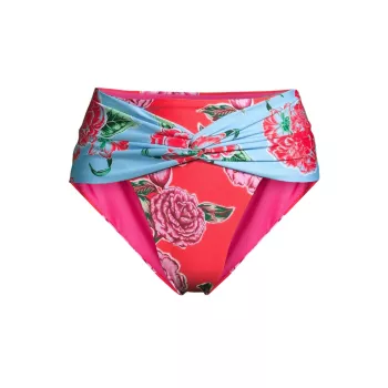 Fiorever Darcy Floral High-Rise Bikini Bottom Agua Bendita