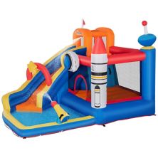 Детский надувной дом Outsunny 5 в 1, космический замок для прыжков, включает в себя горку, батут, бассейн, водяной пистолет, стену для скалолазания с сумкой для переноски, ремонтные заплаты и воздуходувку Outsunny