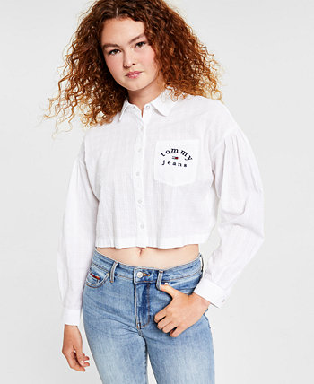 Женская хлопковая фактурная рубашка с пуговицами спереди Tommy Jeans