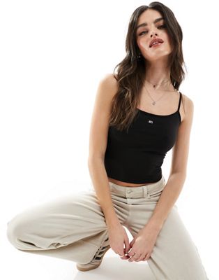 Tommy Jeans cropped essential strap top in black Tommy Jeans
