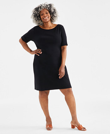 Plus Size Solid Boat-Neck Dress, Created for Macy's Style & Co