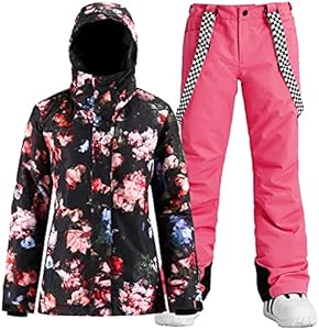 GSOU SNOW Women's Ski Jackets and Pants Set Snowboarding Snowsuit Snow Coat Hooded Waterproof Windproof GSOU SNOW