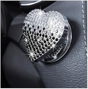 Bling Car Engine Start Button Cover, Cute Heart Shape Rhinestone Push Start Button Sticker, Sparkly Diamond Ignition Button Decal for Women Girls, Decor Car Accessories (Colorful) Povtii