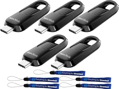 SanDisk 5 Pack Ultra Slider USB Type-C 128GB Bulk Retractable USB Flash Drive for Photo and Video Storage Up to 400MB/s Read Speed (SDCZ480-128G-G46) Bundle with (5) Everything But Stromboli Lanyards Everything But Stromboli