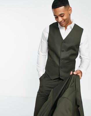 ASOS DESIGN slim suit vest in khaki ASOS DESIGN
