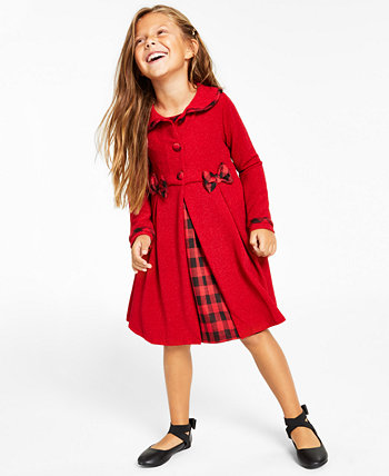 Toddler Girls Knit Coat with Buffalo Check Dress Set Rare Editions