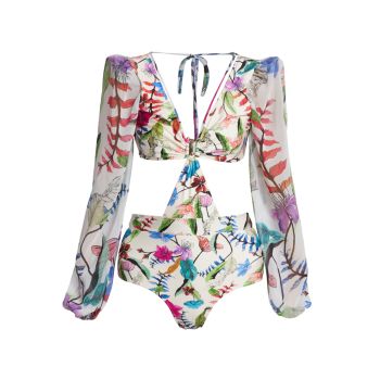 Zamia Floral-Printed Cut-Out Bodysuit PatBO