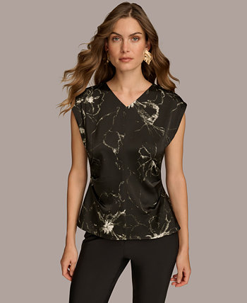 Женская Блузка Donna Karan Printed Cap-Sleeve V-Neck Donna Karan New York