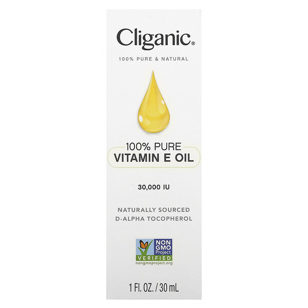 100% чистое масло с витамином Е, 30 000 МЕ, 1 жидкая унция (30 мл) Cliganic