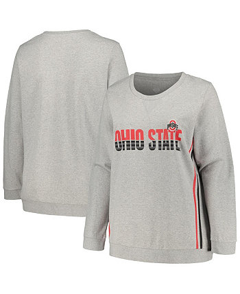 Женский пуловер с полосками по бокам размера плюс, серый Хизер, штат Огайо, Buckeyes Profile
