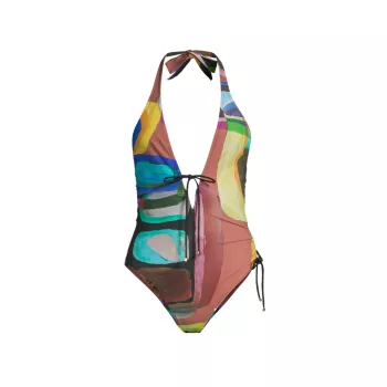 Printed Halter One-Piece Swimsuit SHAN