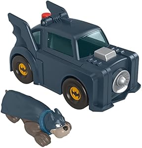 Fisher-Price DC League of Super-Pets Preschool Toy Super Launch Ace Figure & Batmobile Car Set for Pretend Play Kids Ages 3+ Years Fisher-Price