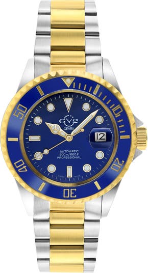 Мужские часы GV2 Liguria с синим циферблатом и двухцветным браслетом из нержавеющей стали, 42 мм Gevril