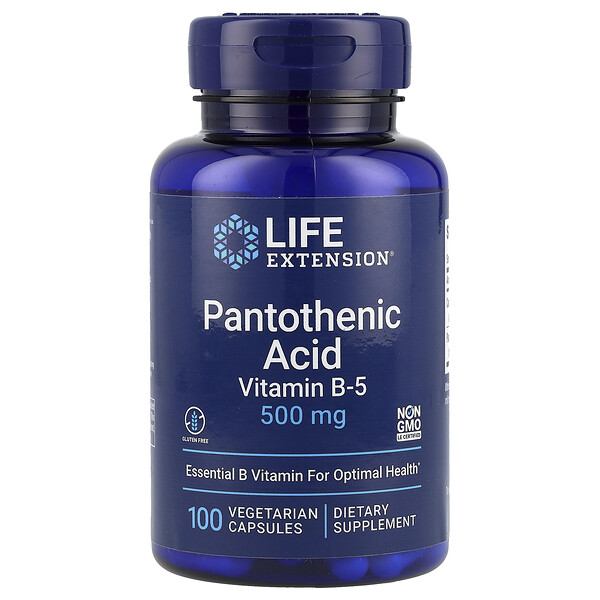 Пантотеновая кислота, Витамин B-5, 500 мг, 100 растительных капсул - Life Extension Life Extension