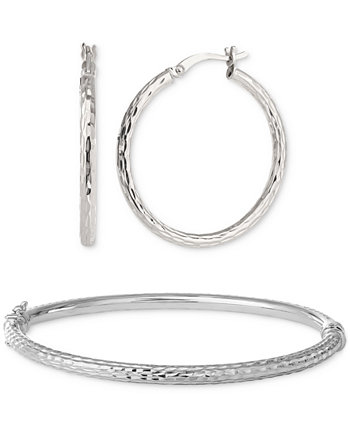 2-Pc. Set Textured Medium Hoop Earrings & Matching Bangle Bracelet in Sterling Silver, Created for Macy's Giani Bernini