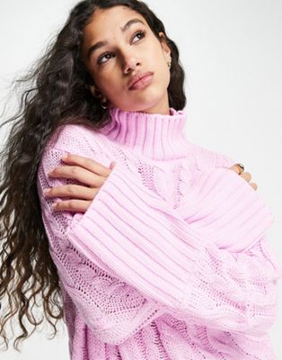 Розовый свитер с высоким воротником крупной вязки ASOS DESIGN ASOS DESIGN