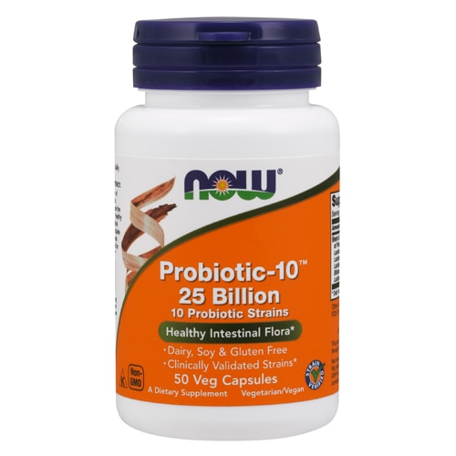 NOW Probiotic-10™ -- 25 миллиардов – 50 растительных капсул NOW Foods