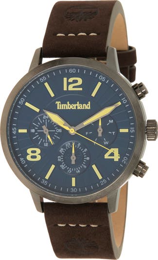 Мужские кварцевые часы с кожаным ремешком с тремя стрелками, 44 мм Timberland