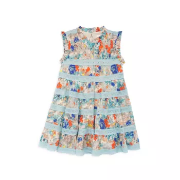 Маленькая девочка и усилитель; Многоярусное платье без рукавов с цветочным принтом и клевером для девочек Zimmermann Kids