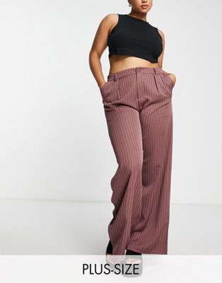 Missguided Plus pants in pink pinstripe Missguided Plus