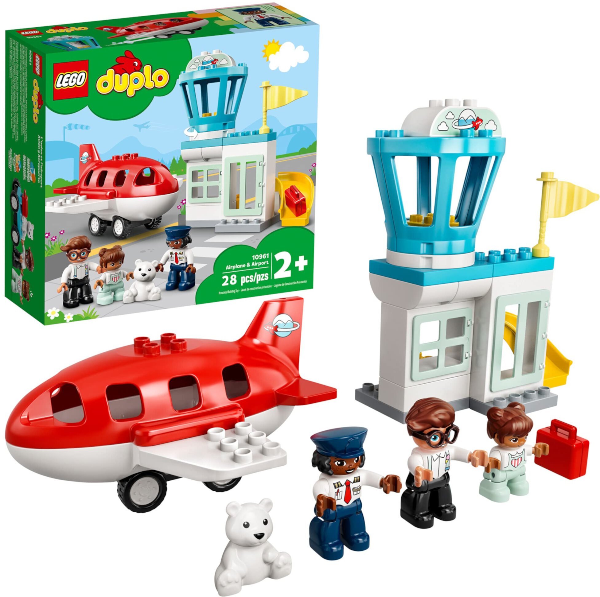 LEGO DUPLO Городской самолет и аэропорт 10961 Строительная игрушка; Творческий игровой набор для детей; Отличный, забавный подарок для малышей; Новинка 2021 (28 шт.) Lego