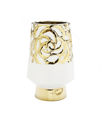 Белая керамическая ваза высотой 11 дюймов с золотистым дизайном Vivience