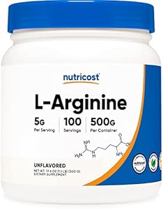 Nutricost L-Arginine (250 Grams) - Pure L-Arginine Powder - 5000mg Per Serving; 50 Servings Nutricost