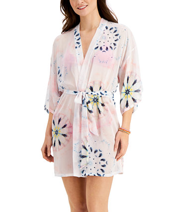Juniors' Tie-Dyed Open-Front Kimono Cover-Up, Created for Macy's Miken