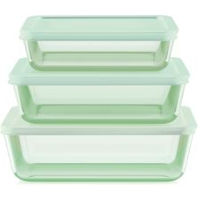 Pyrex Simply Store Green Tinted 6-piece Rectangle Food Storage Containers Set with Plastic Lids Pyrex
