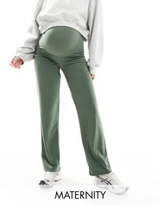 Зеленые брюки хаки с завышенной талией Mamalicious Maternity MAMALICIOUS