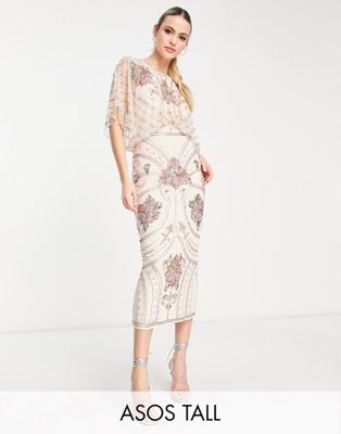 Кремовое платье миди с блузкой и отделкой в стиле модерн ASOS DESIGN Tall ASOS Tall