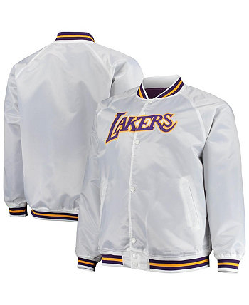 Мужская белая атласная куртка Los Angeles Lakers Big and Tall Hardwood Classics Raglan Full-Snap Mitchell & Ness