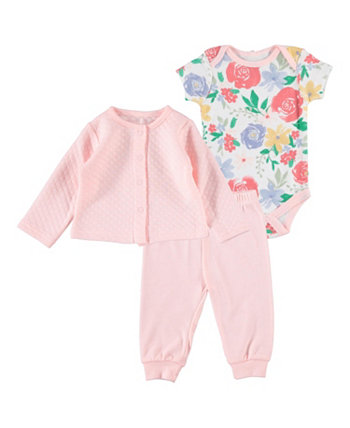 Модный стеганый кардиган, боди и брюки для новорожденных девочек, комплект из 3 предметов Chickpea
