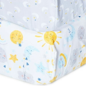 Parent's Choice Cotton Fitted Crib Sheets for Baby Boys and Girls, Moon & Stars, 2-Pack Parent's Choice