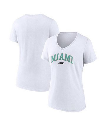 Женская белая футболка с v-образным вырезом Formula 1 Miami Grand Prix Fanatics