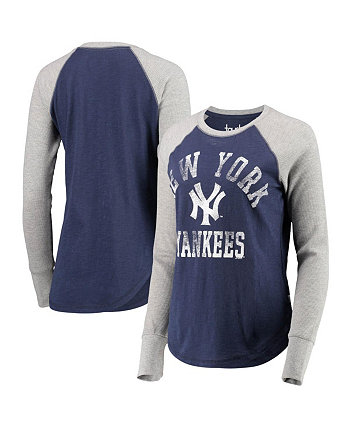 Женская темно-синяя и серая футболка с длинным рукавом New York Yankees Waffle Raglan Touch