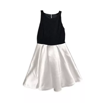 Блеск для девочек и amp; Атласное платье с круглым вырезом Un Deux Trois