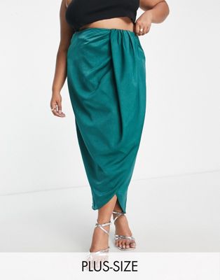 Зеленая юбка миди с оборками и запахом In The Style Plus x Terrie McEvoy In The Style