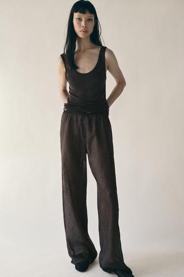 WRINKLED SEMI-SHEER PANTS Zara